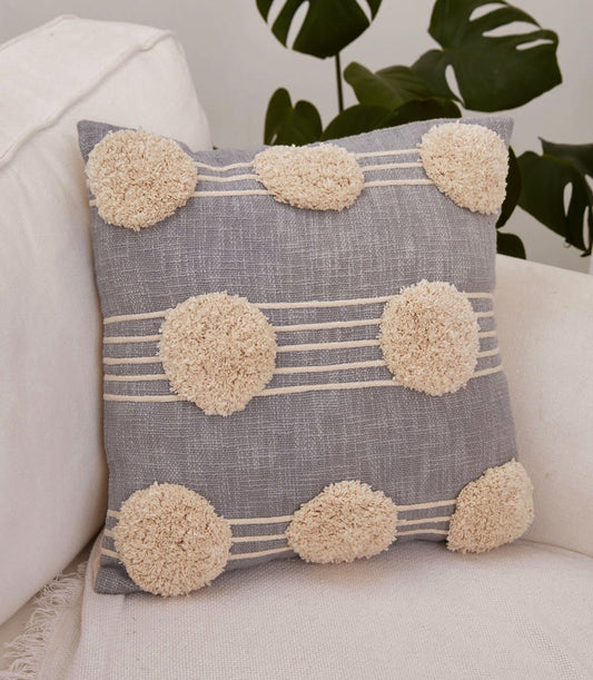 Grey Tufted polka Dot Cotton Cushion Cover - Demi