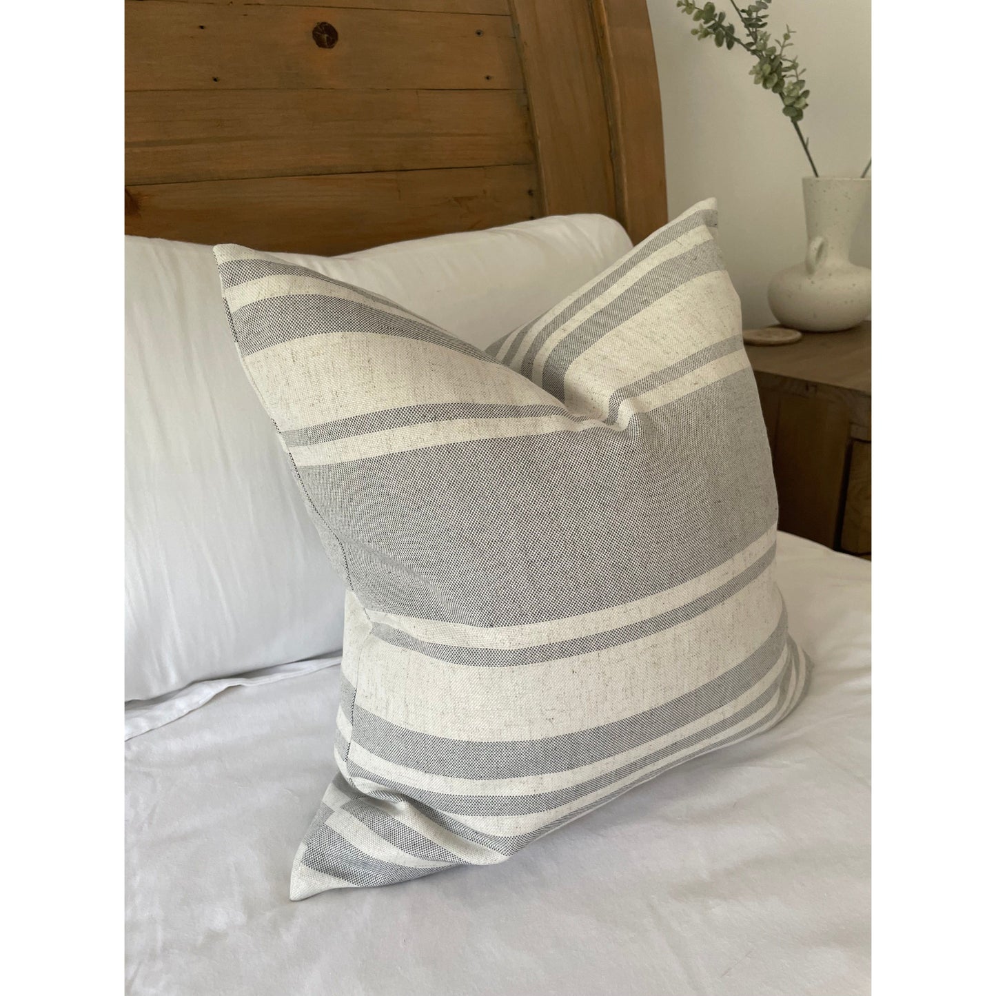 Grey and white linen stripe cushion cover, Minimalistic country style pillow cover, Neutral striped throw cotton cushion cover 2 sizes