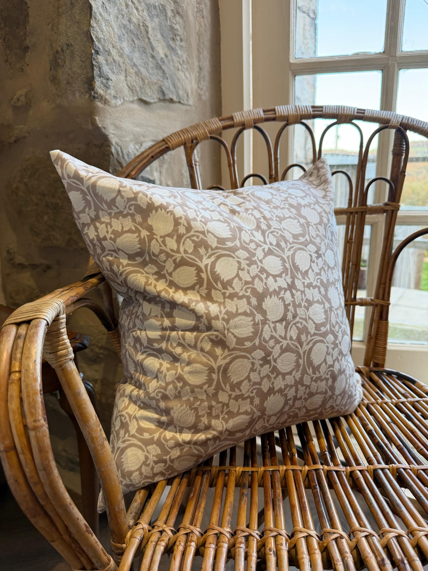 Neutral floral cotton cushion 45 x 45cm