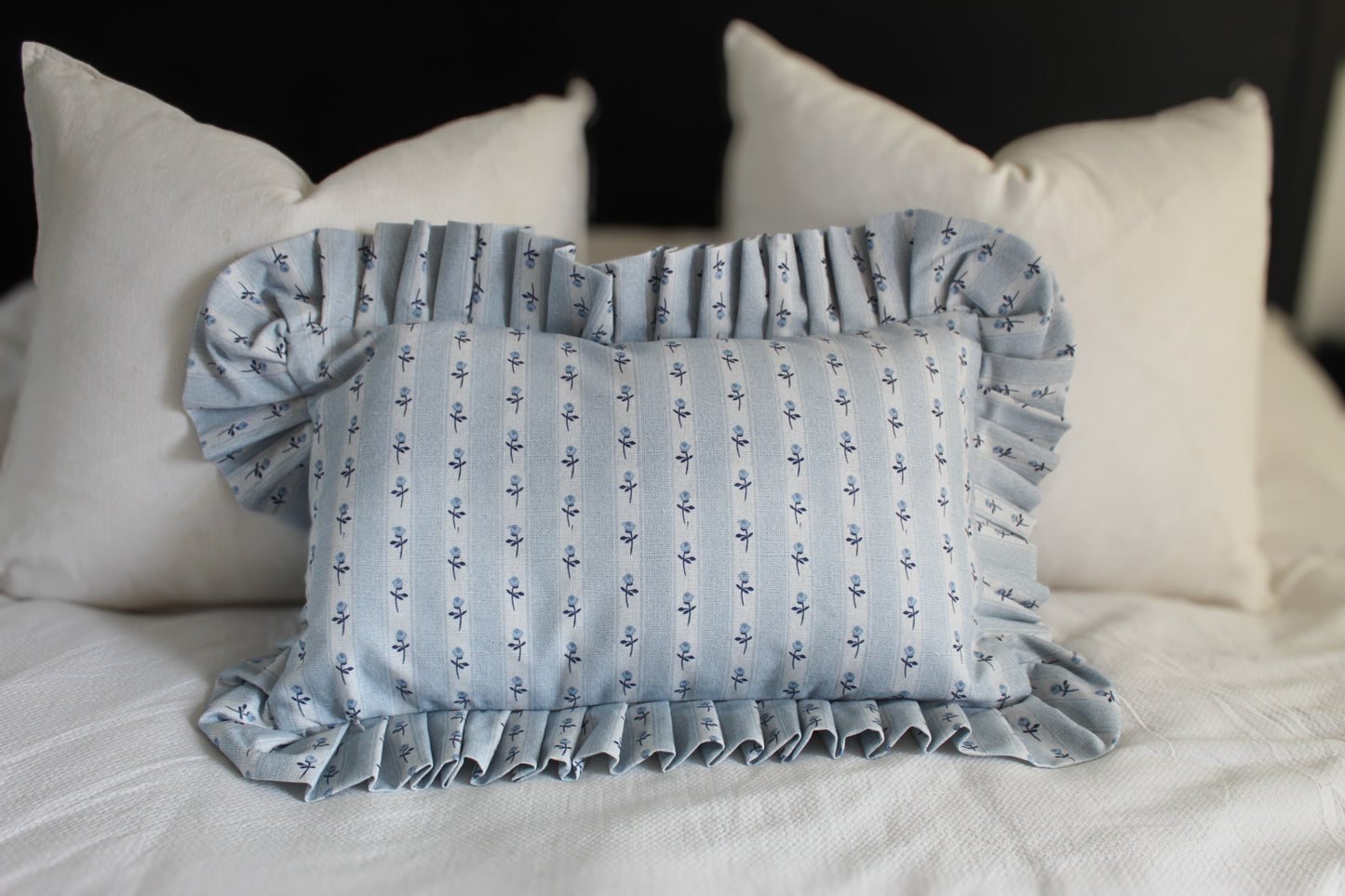 Pastle blue ruffle cotton lumbar cushion 50x30cm