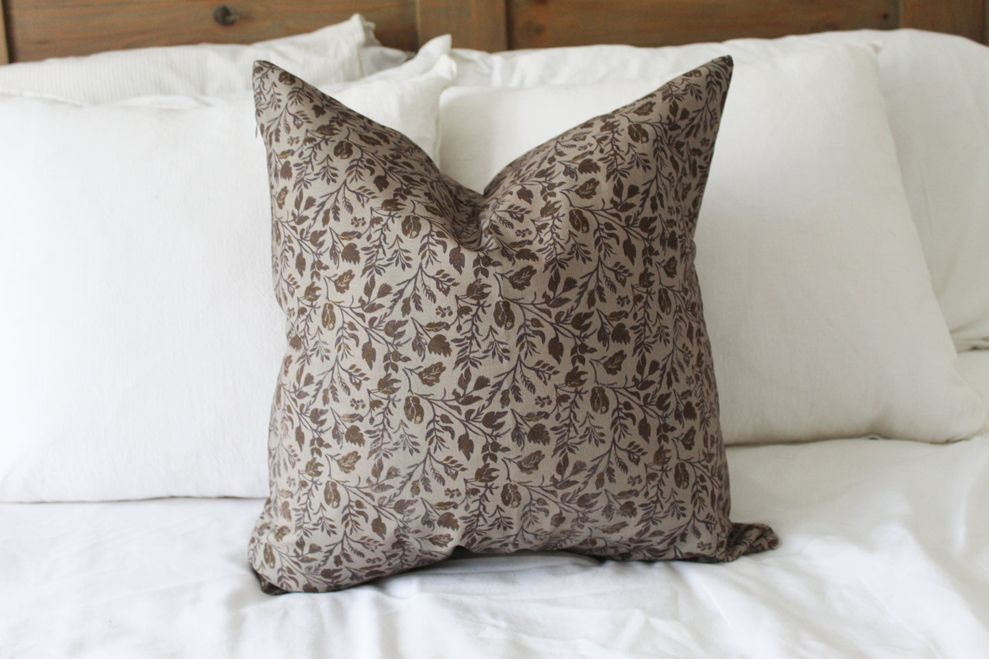 Beige floral cotton cushion with duck feather insert 45x45cm