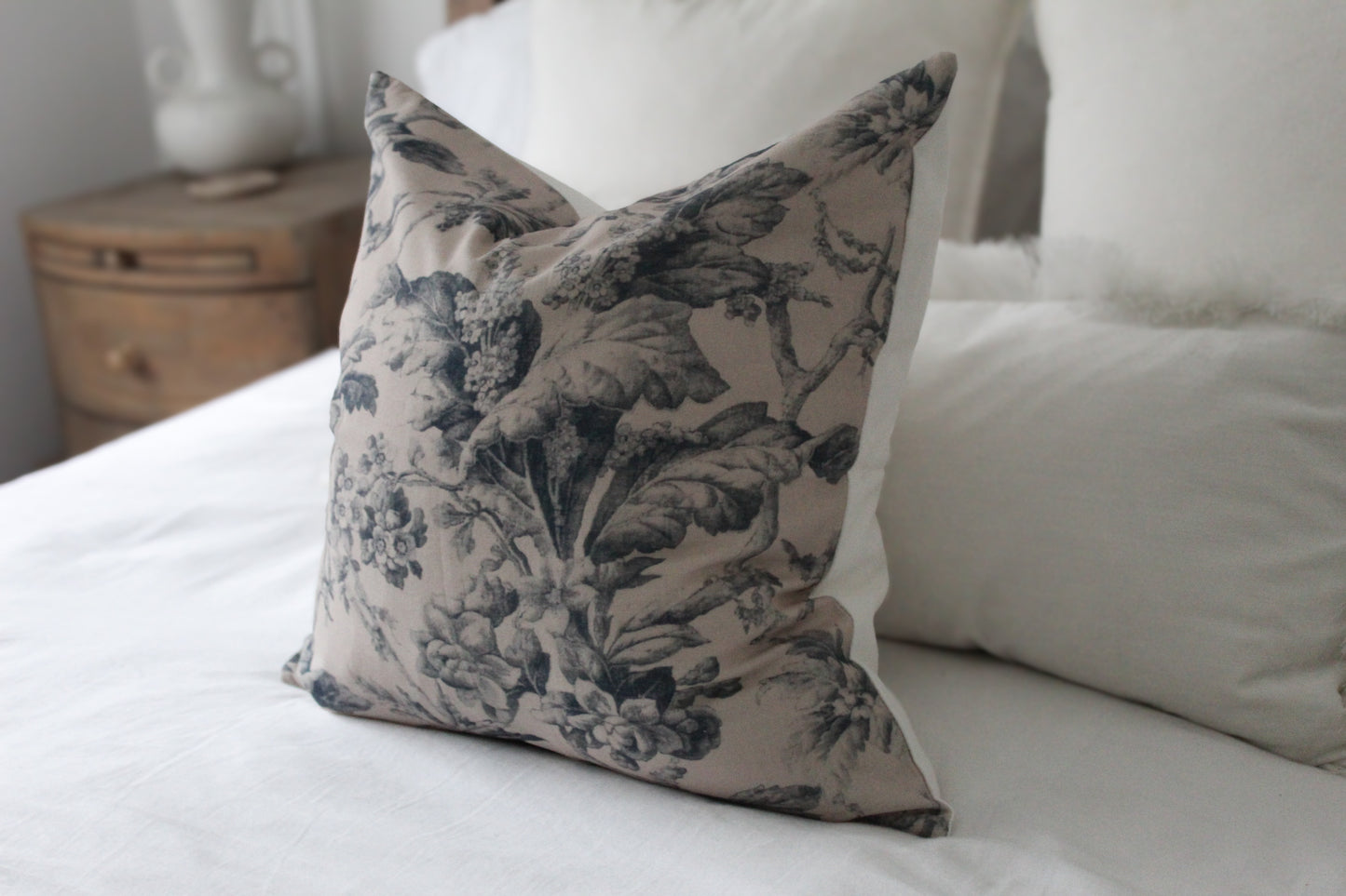 Country style floral cotton cushion cover in neutral 45 x 45cm