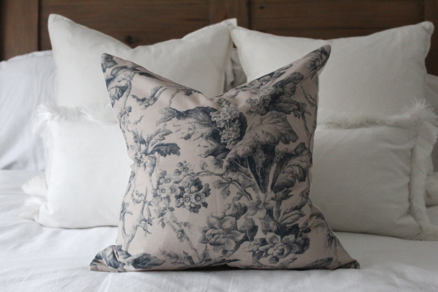 Country style floral cotton cushion cover in neutral 45 x 45cm