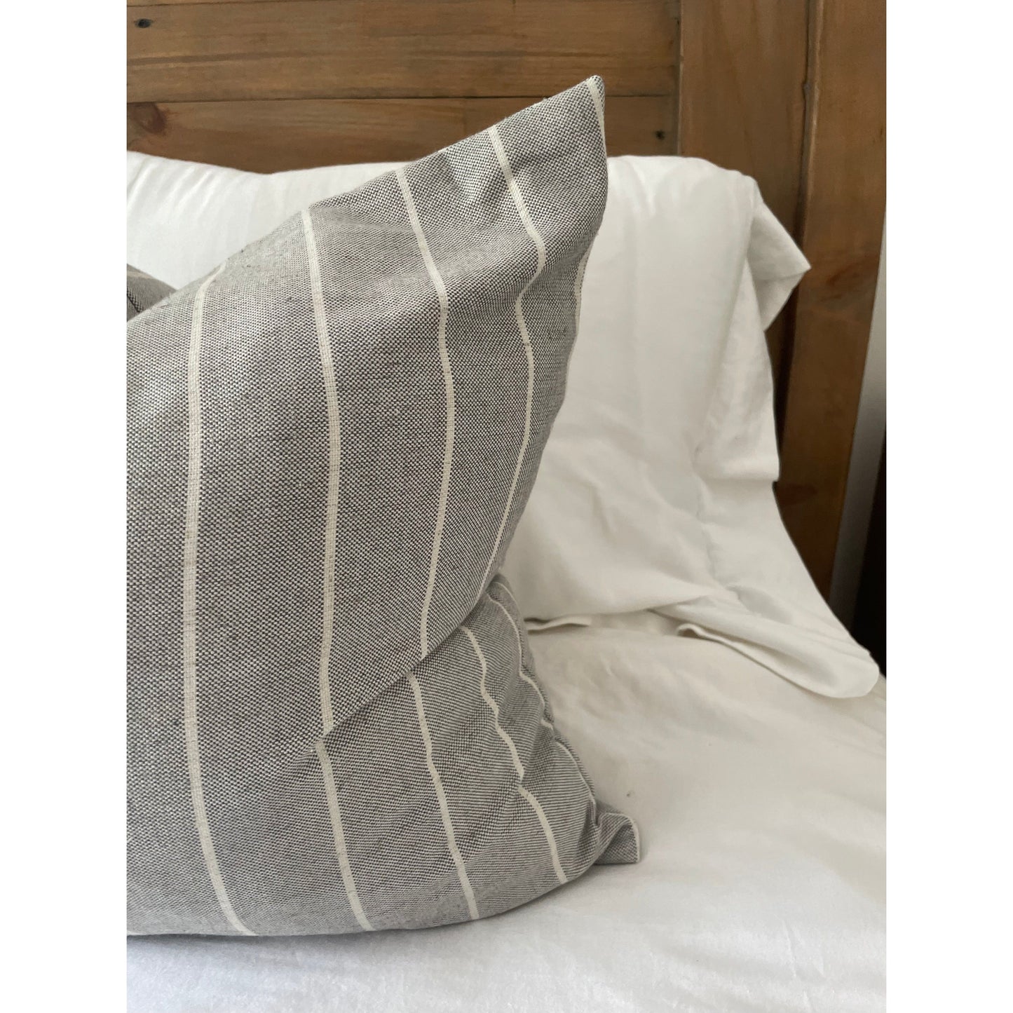 Light grey and white linen stripe cushion cover 45x45cm, Minimalistic country style pillow cover, Striped throw cotton cushion cover