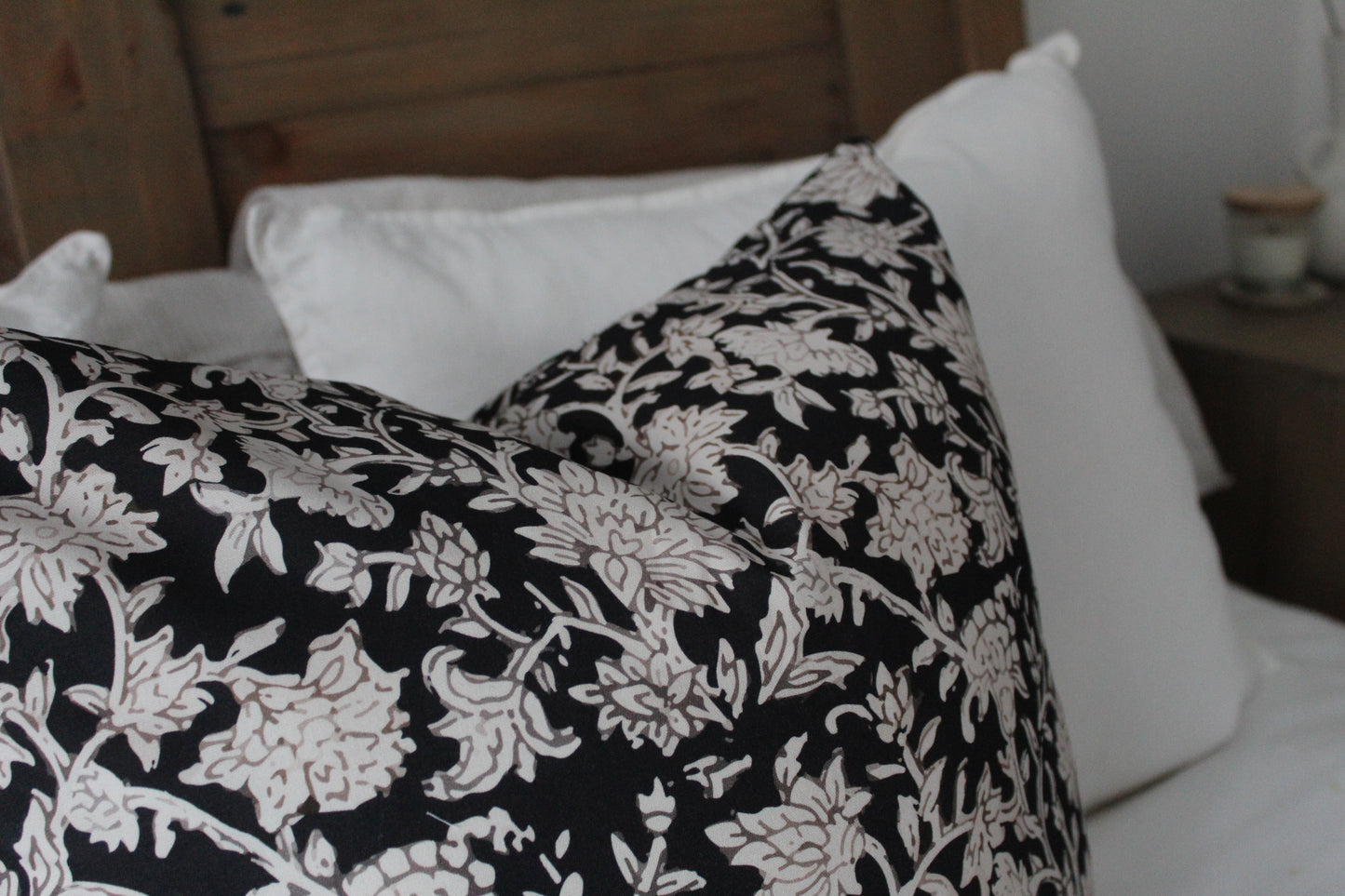 Black 50x50cm floral print cotton pillow cover