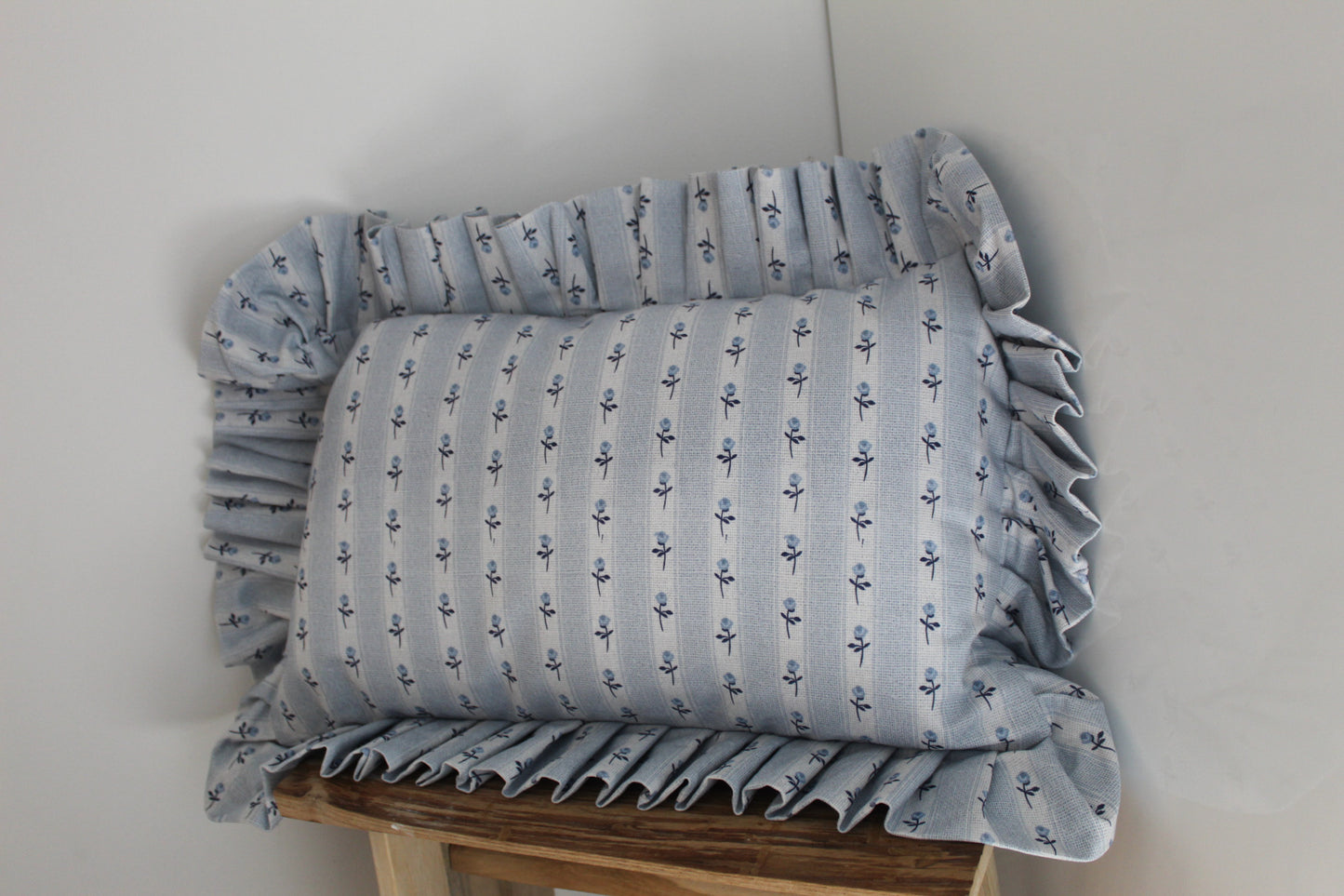 Pastle blue ruffle cotton lumbar cushion 50x30cm