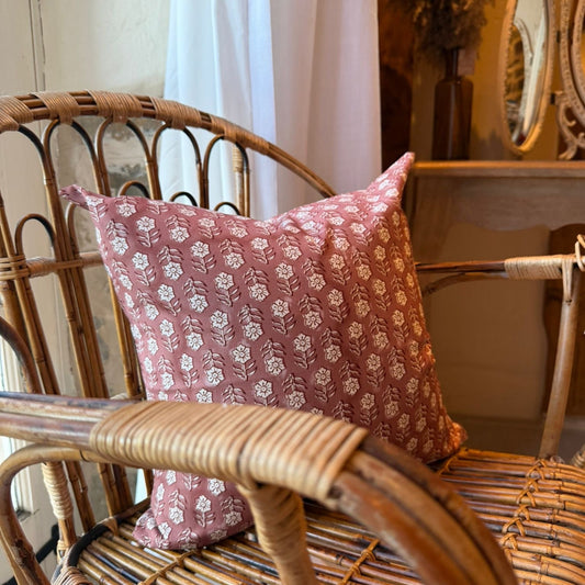 Blush pink floral cotton cushion 45 x 45cm