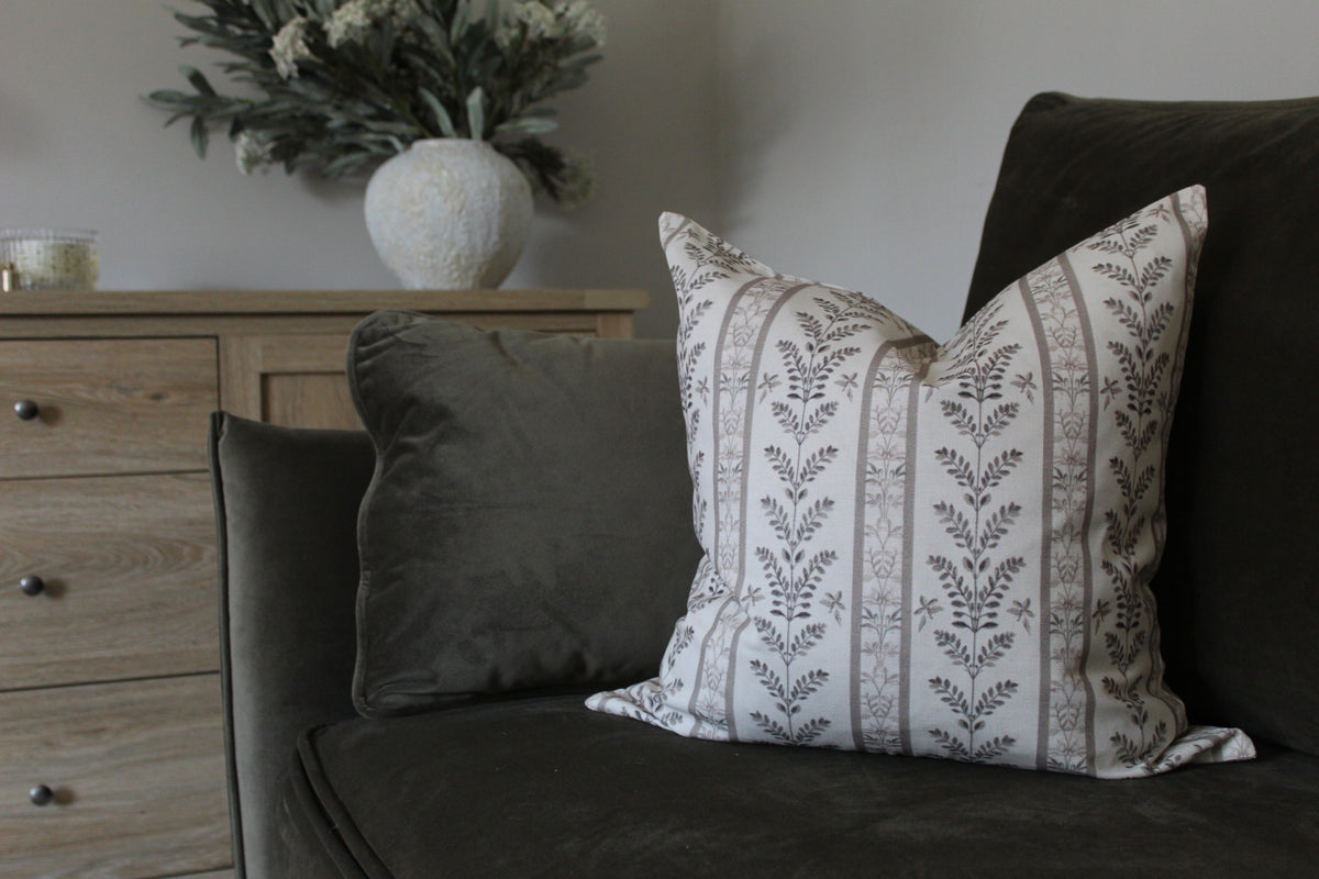 Floral stipe cotton cushion with duck feather insert 45x45cm