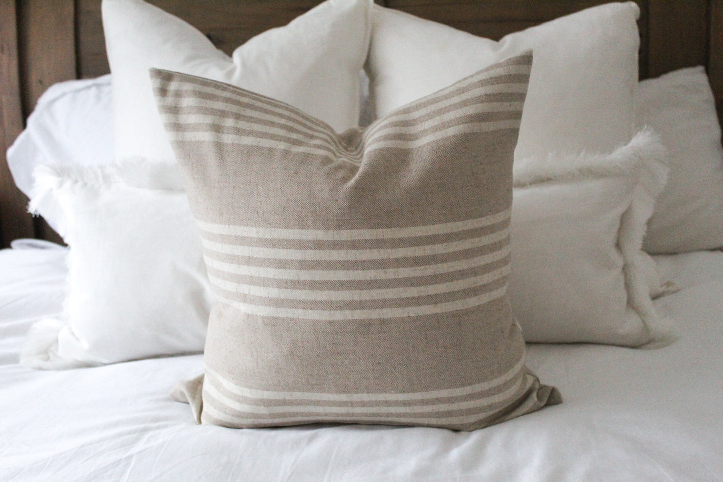 Beige and ivory linen stripe cushion cover 45x45cm, Minimalistic country style pillow cover, Neutral striped throw cotton cushion cover