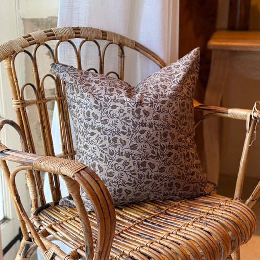 Beige floral cotton cushion with duck feather insert 45x45cm