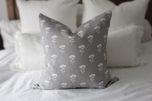 Grey and white floral print cotton cushion cover 45x45cm