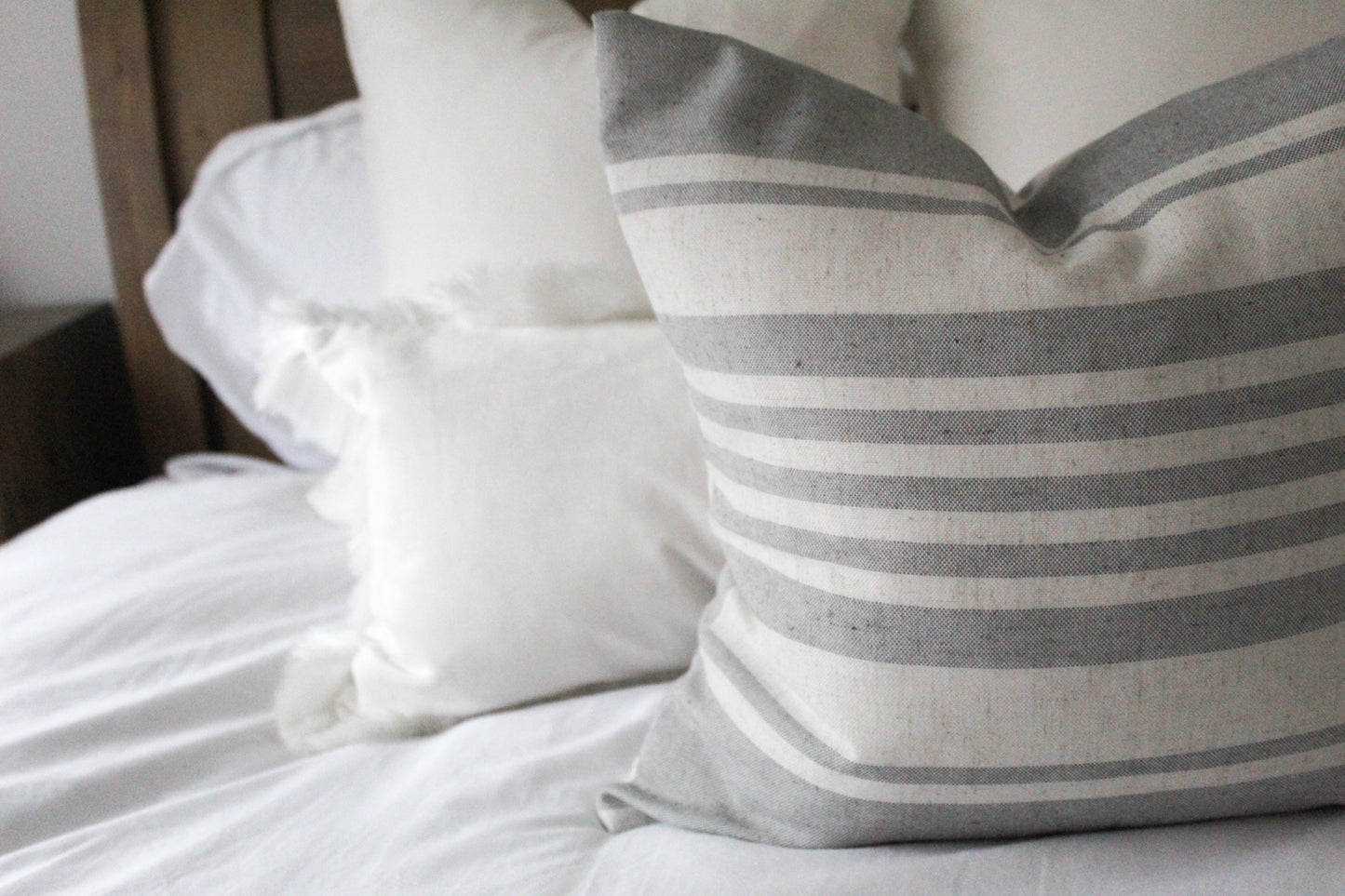 Light grey striped cotton cushion cover 45 x 45cm