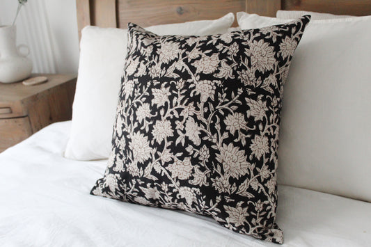 Black 50x50cm floral print cotton pillow cover