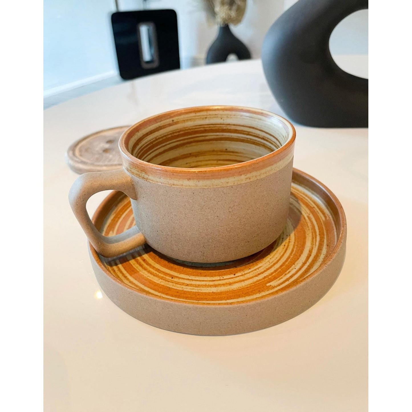 Japanese Style Cup and Saucer Set with handle