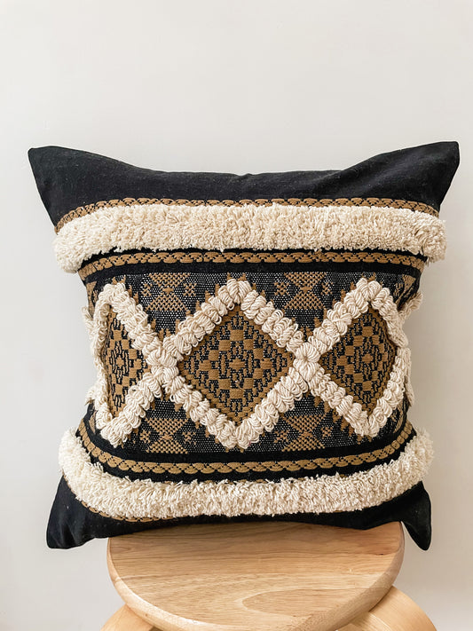 Black Scandi Tufted Cotton Cushion Cover - India