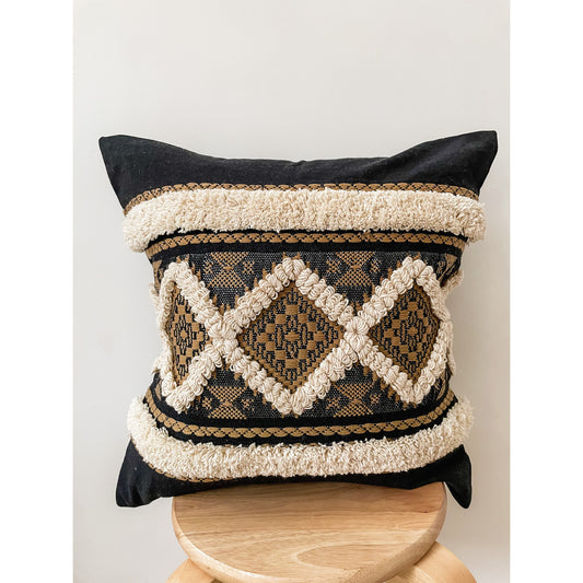 Black Scandi Tufted Cotton Cushion Cover - India