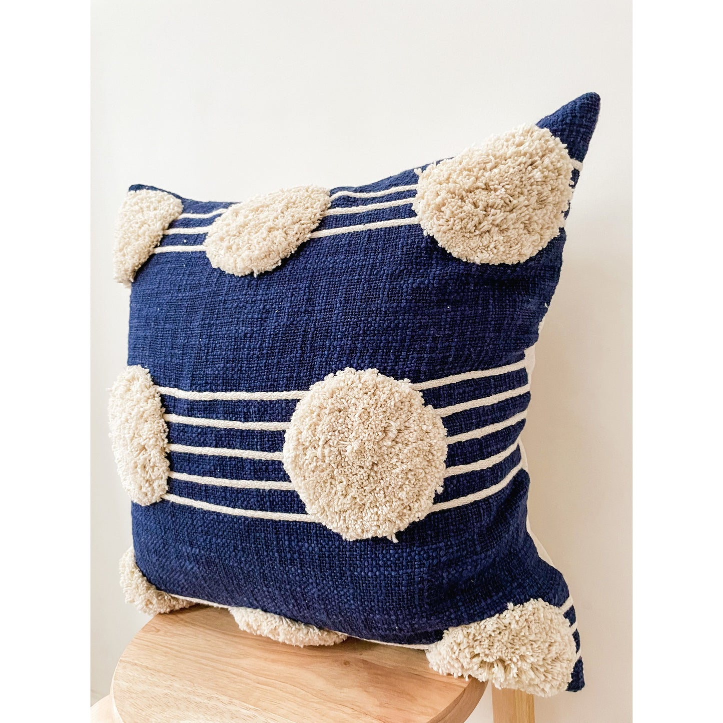 Navy Polka dot Cotton Cushion Cover - Billy