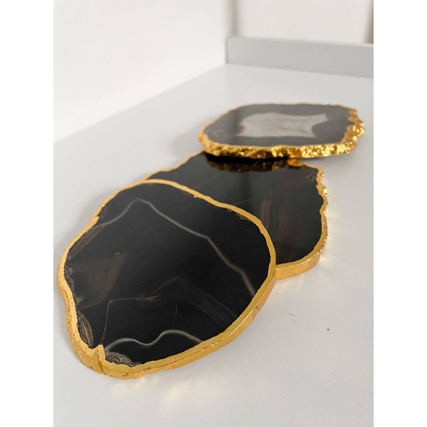 Black/Brown Agate a stone Coasters with Gold Edge