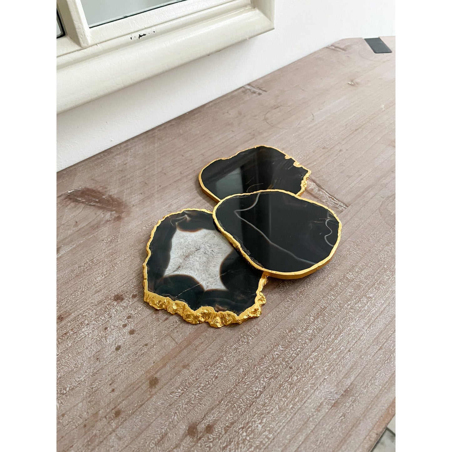 Black/Brown Agate a stone Coasters with Gold Edge