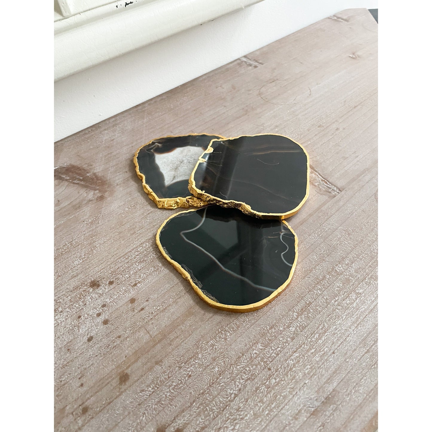 Black/Brown Agate a stone Coasters with Gold Edge