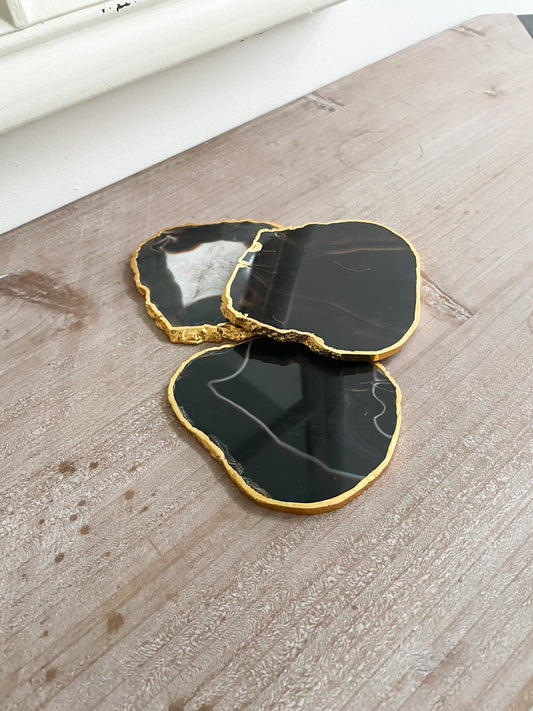 Black/Brown Agate a stone Coasters with Gold Edge