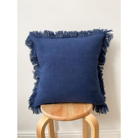 Navy Fringe Cotton Cushion Cover 45 45cm - Bonnie