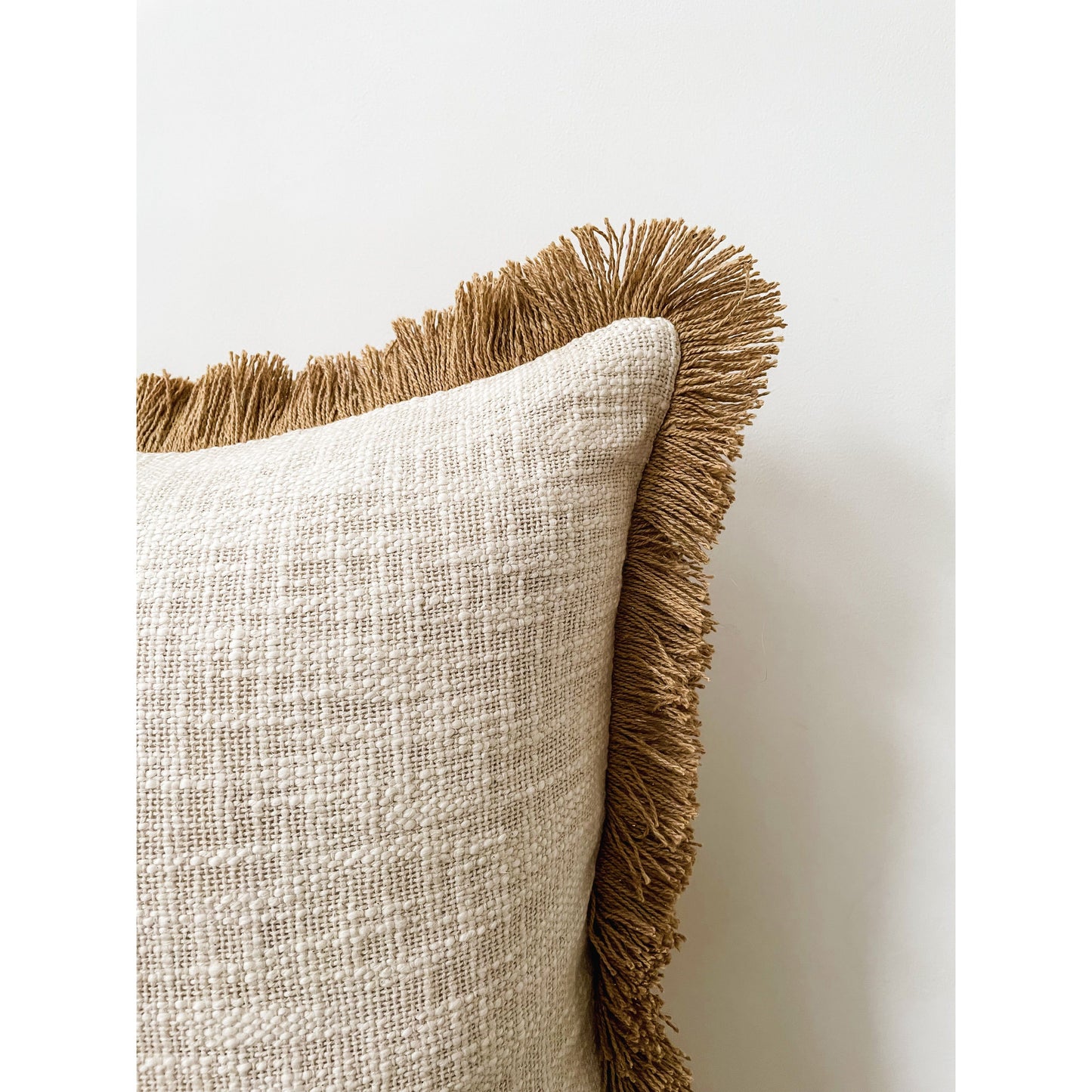 Tan Fringe Beige cotton Cushion Cover 45 x 45cm Farmhouse Throw Pillow Case 18x18cm