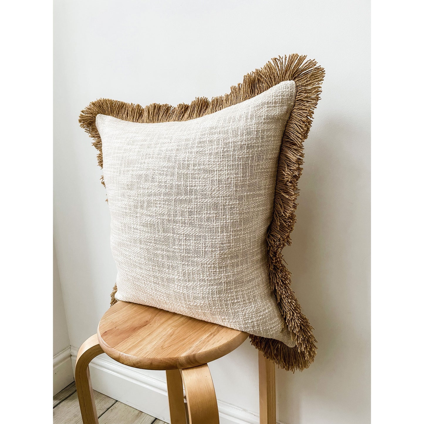 Tan Fringe Beige cotton Cushion Cover 45 x 45cm Farmhouse Throw Pillow Case 18x18cm