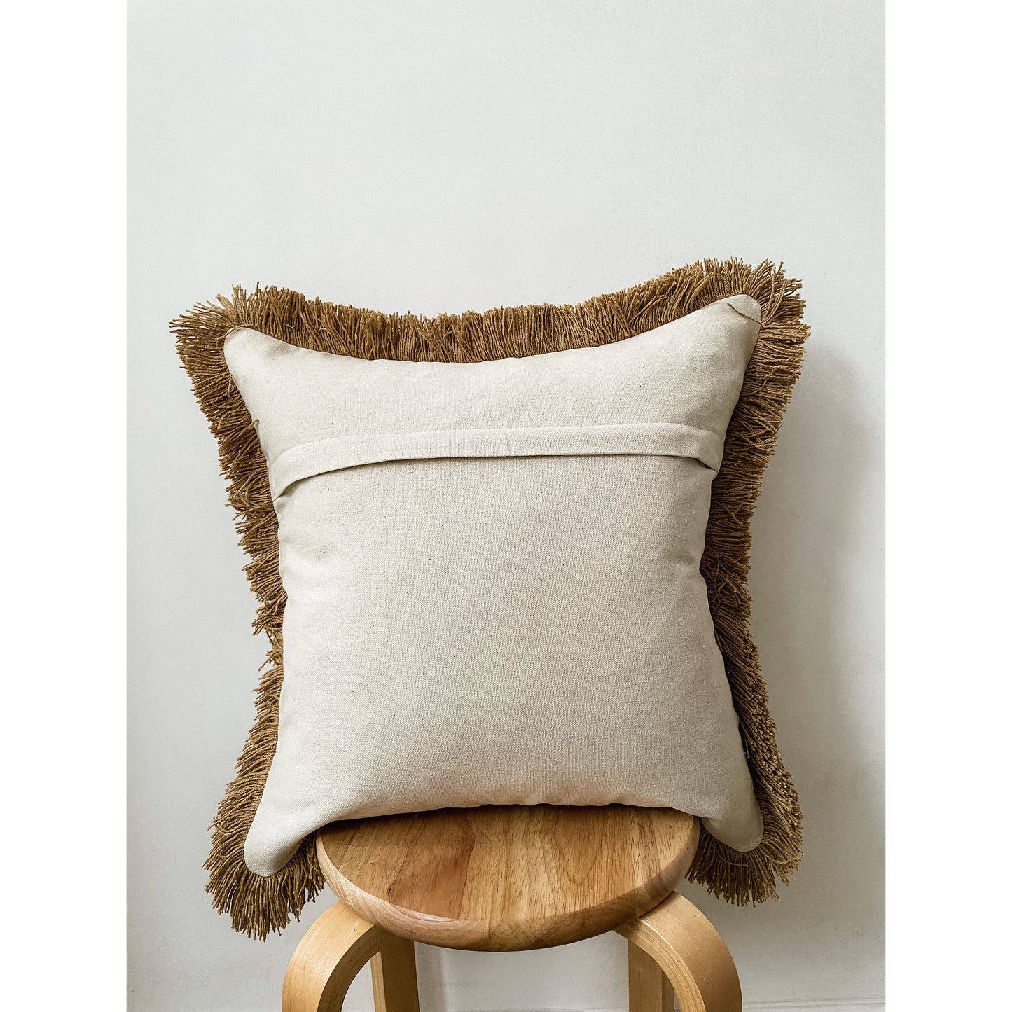 Tan Fringe Beige cotton Cushion Cover 45 x 45cm Farmhouse Throw Pillow Case 18x18cm