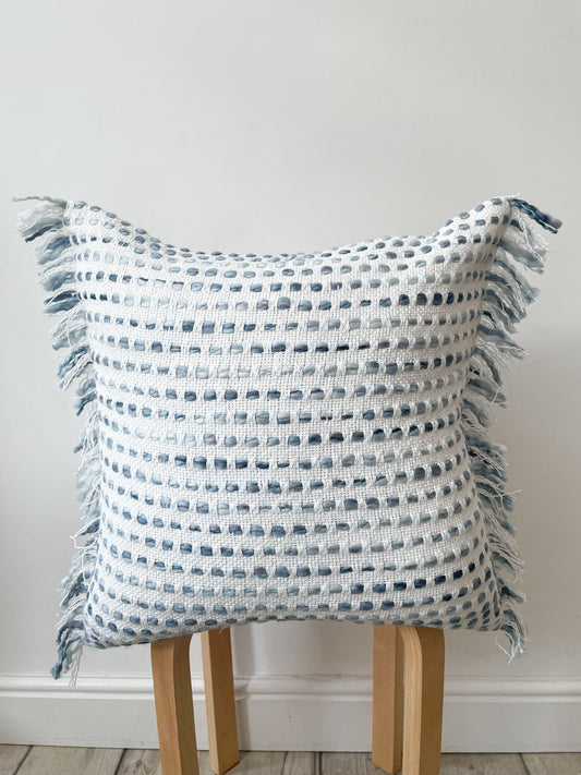 Blue Fringe Cotton Cushion Cover - 45 x 45CM