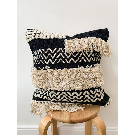 Black Tassel Boho Cushion Cover 45 x 45cm - Isla