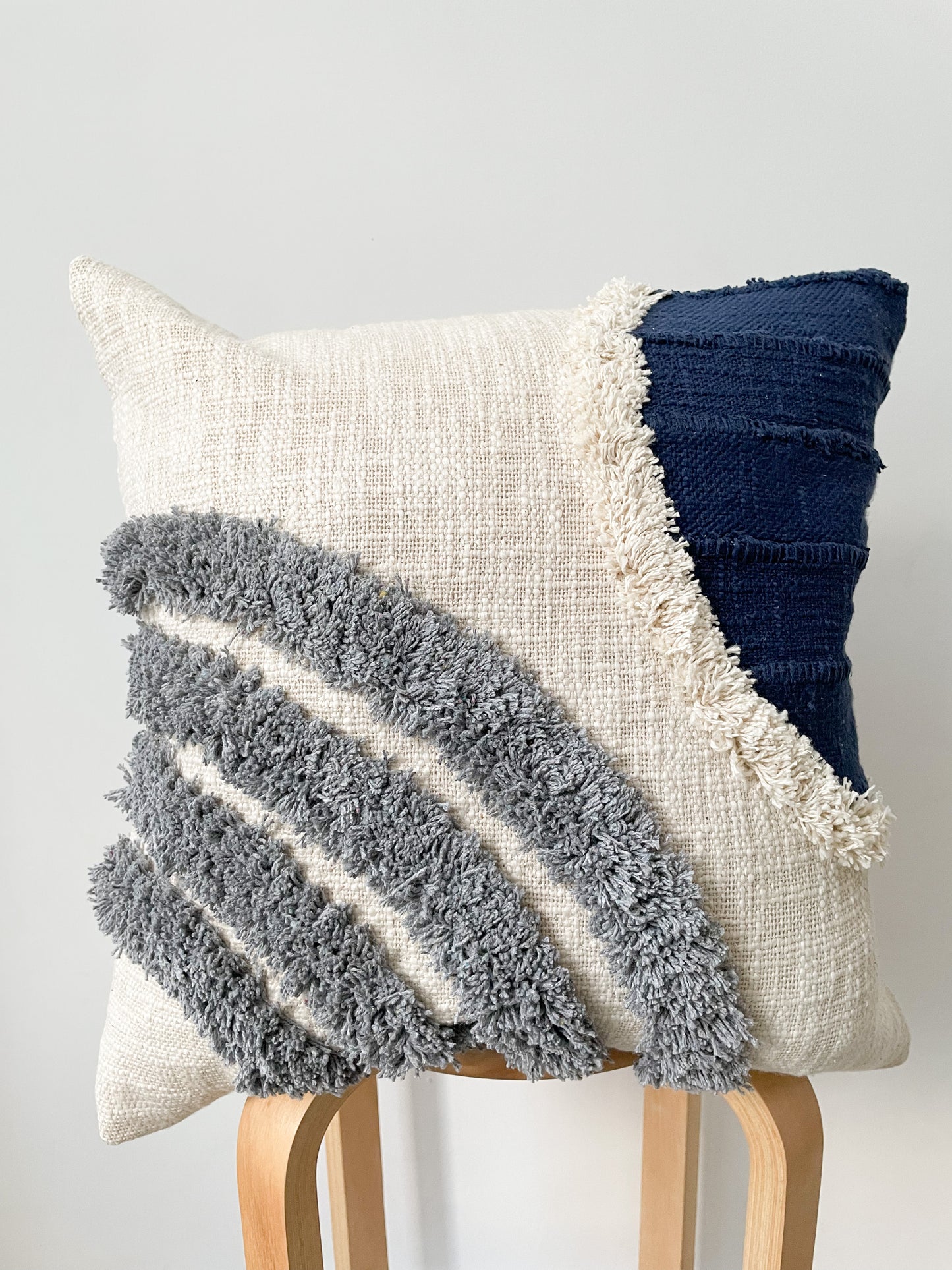 Beige and Blue Tufted Cotton Cushion Cover 45 x 45cm - Blair
