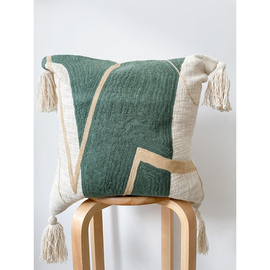 Green Boho Tassel Cushion Cover - Miley