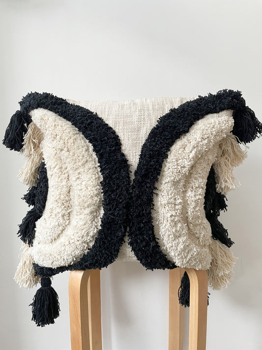 Black Tufted Cushion Cover with Tassels - Erin