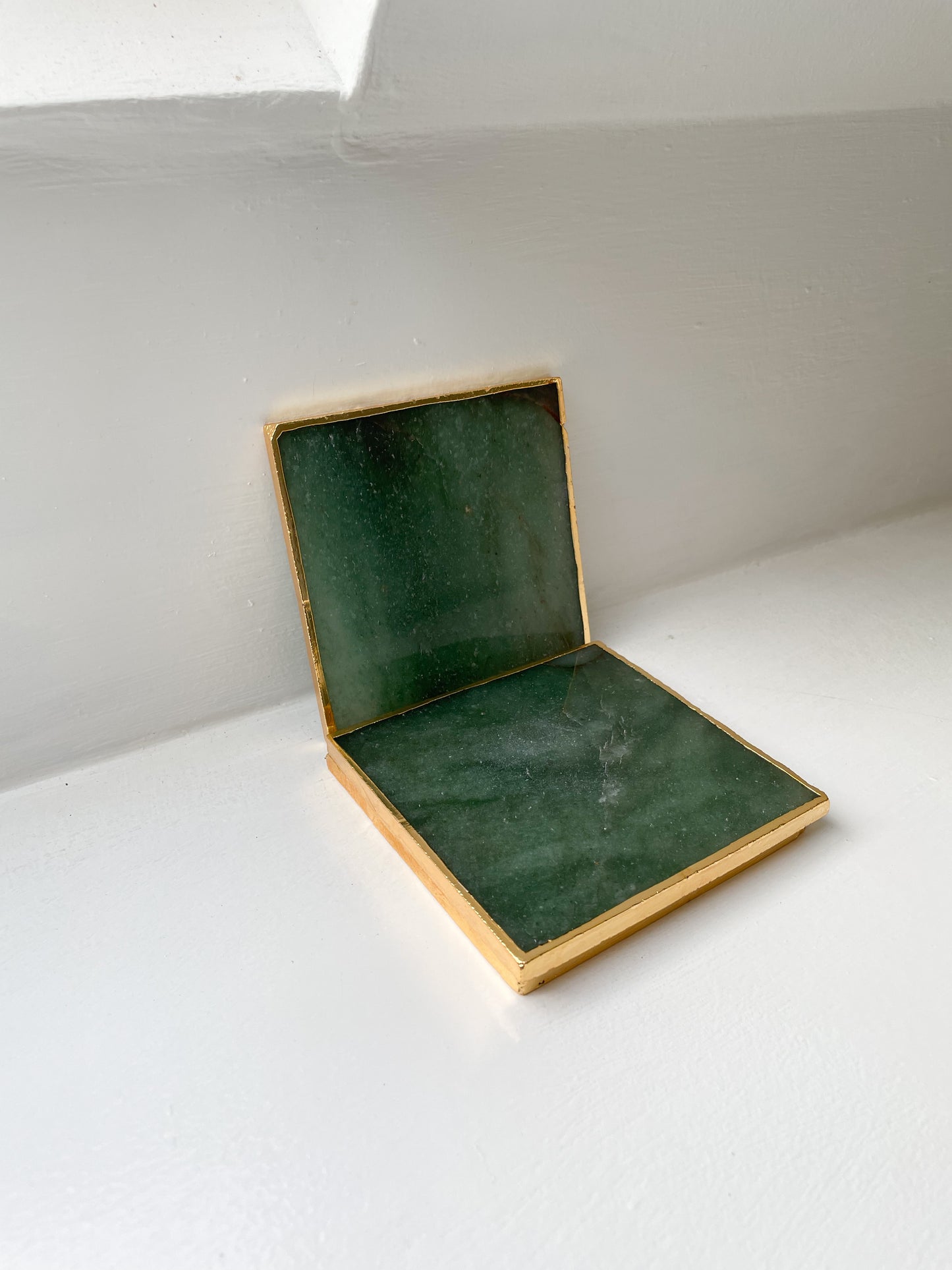 Green and Gold Agate Stone Coasters with Gold Edge