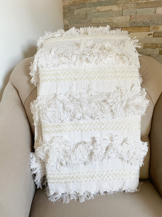 White Tufted Cotton Throw Blanket - 150 x 130 CM