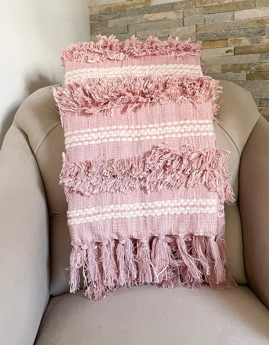 Pink Tufted Cotton Throw Blanket 150 x 130 cm