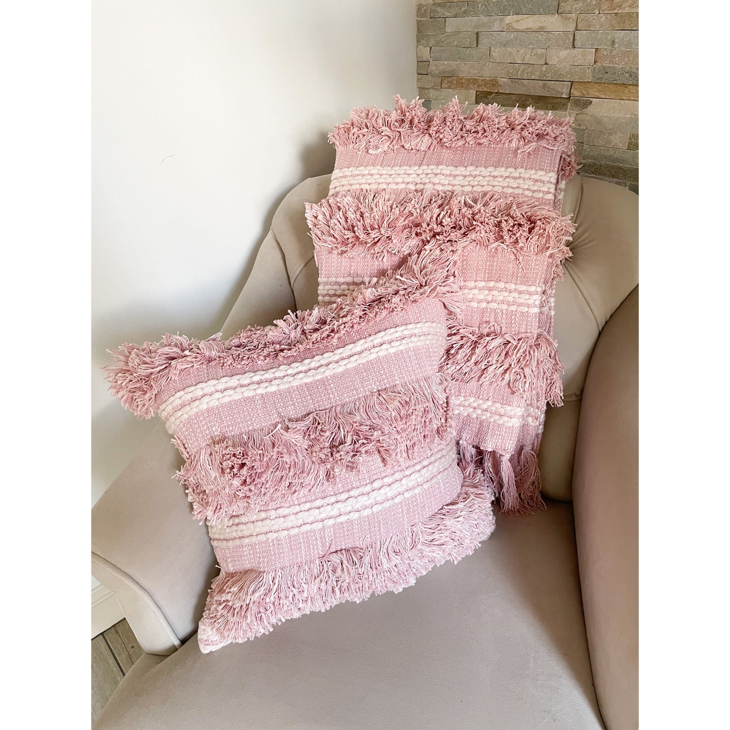 Pink Tufted Boho Cotton Cushion Cover 45 x 45cm - Macy