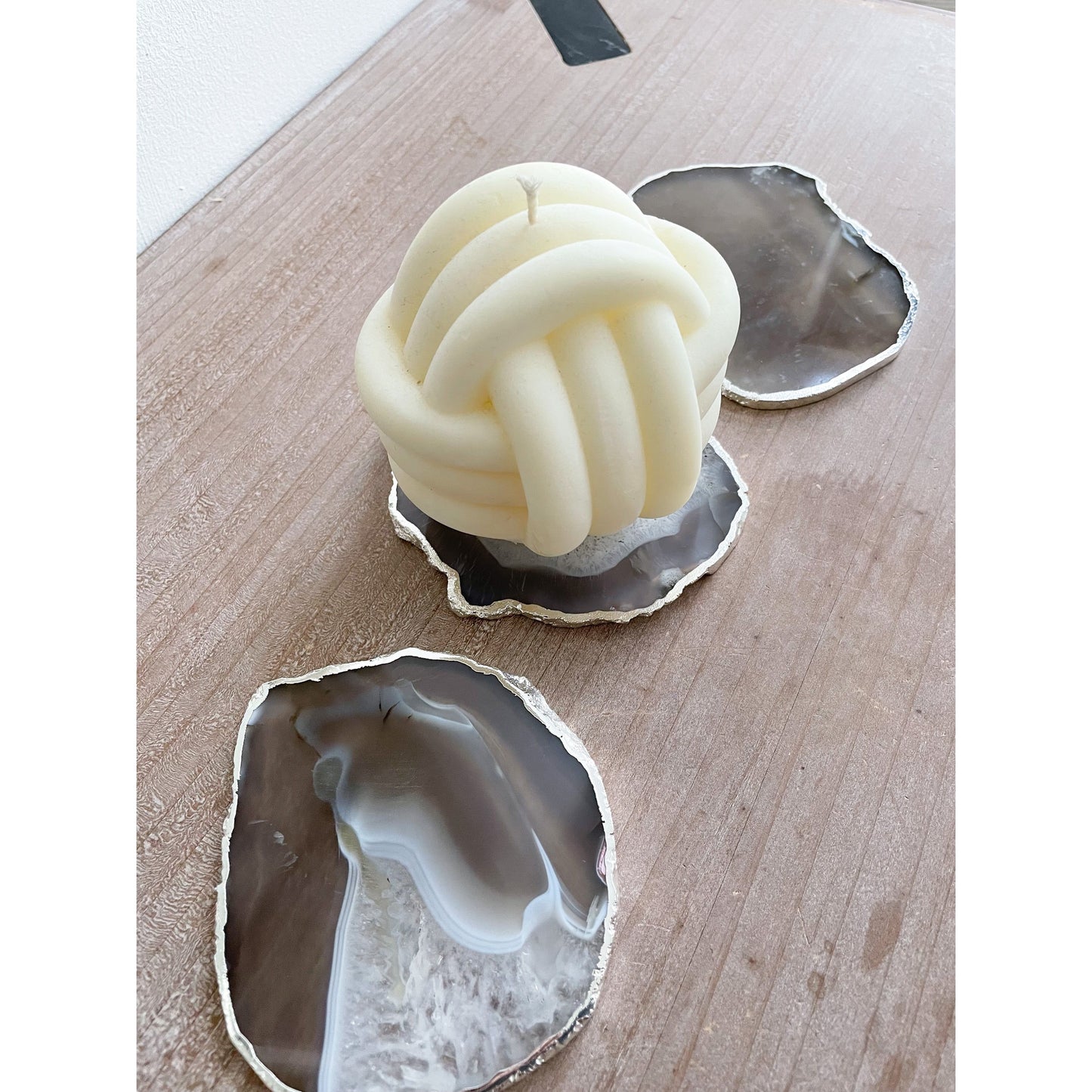 Grey Agate Stone Coasters with Silver Edge