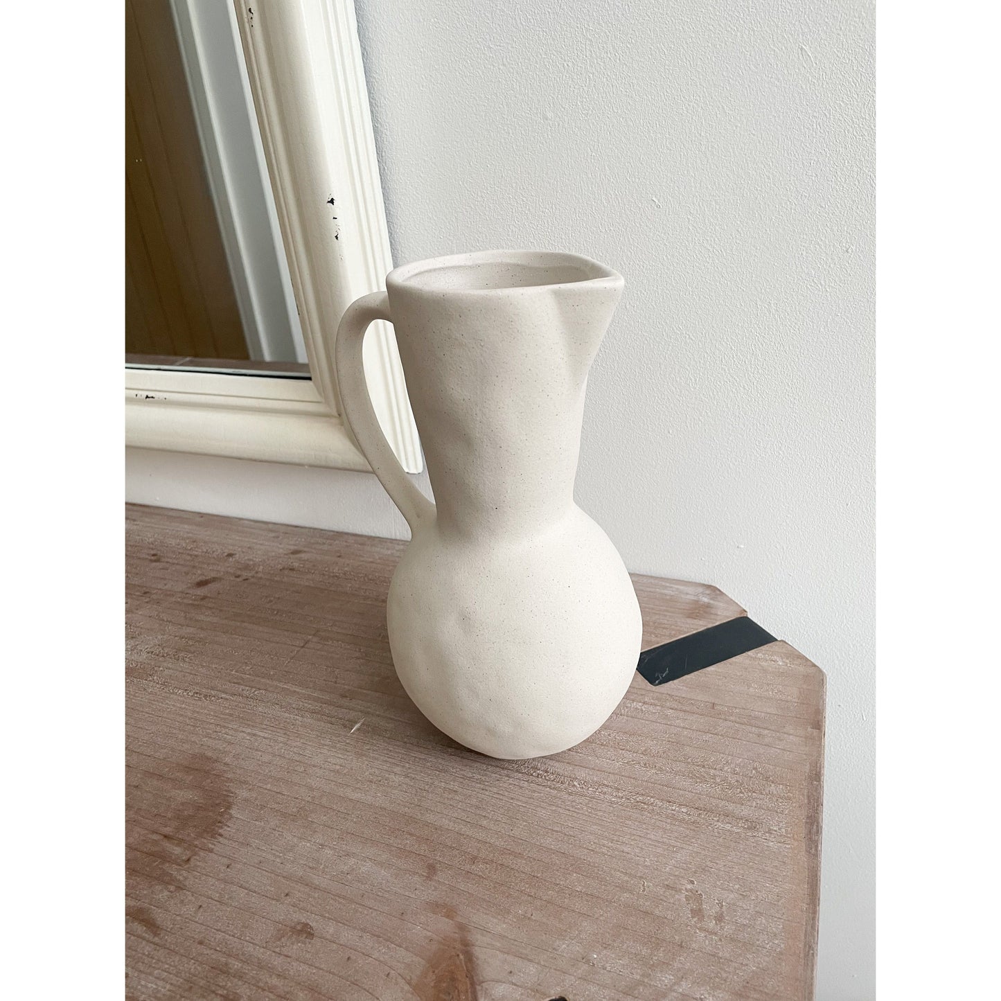 Ceramic Nordic Jug Vase with Handle in Cream