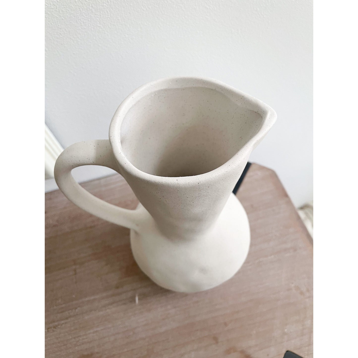 Ceramic Nordic Jug Vase with Handle in Cream