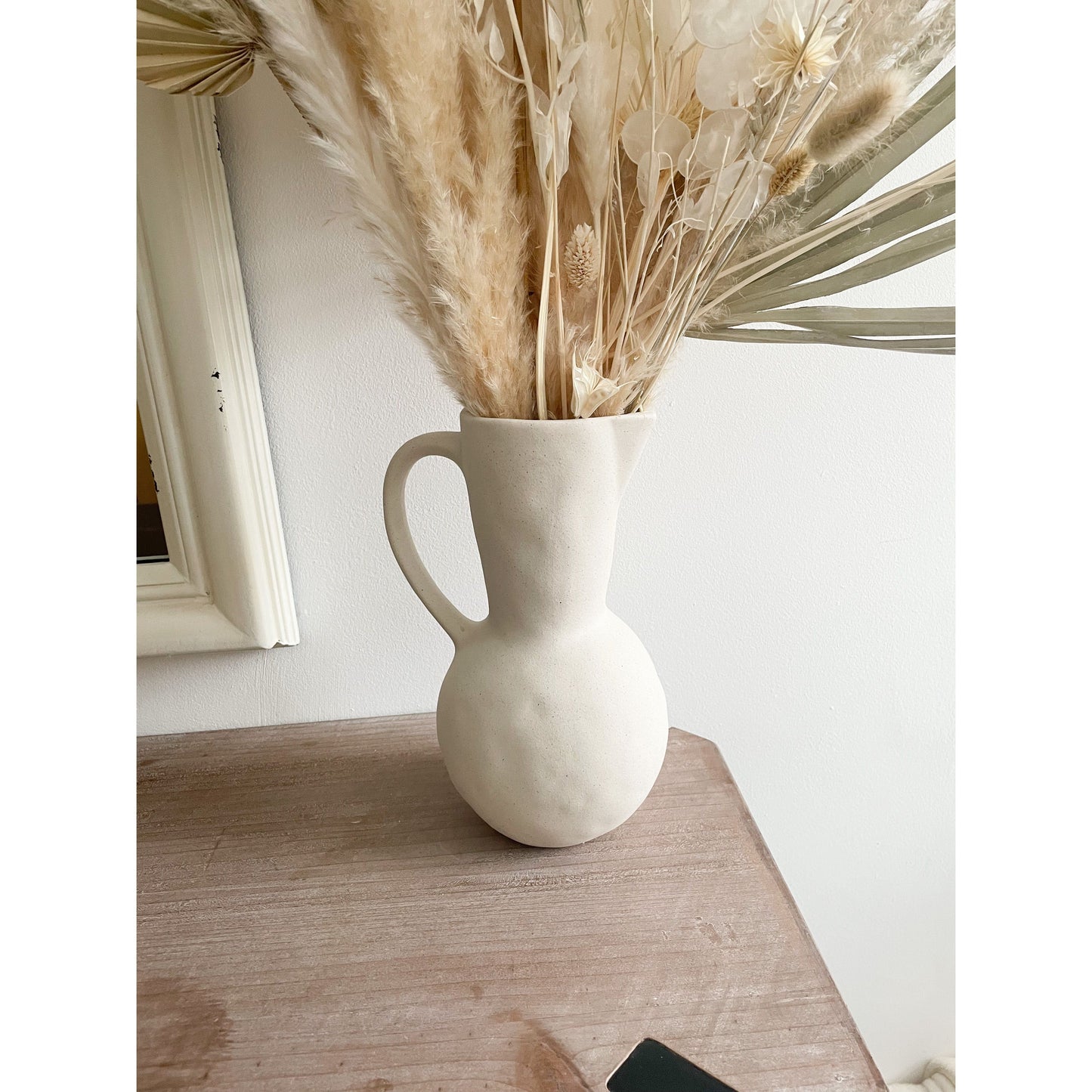 Ceramic Nordic Jug Vase with Handle in Cream