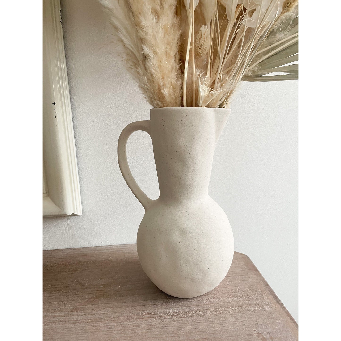 Ceramic Nordic Jug Vase with Handle in Cream