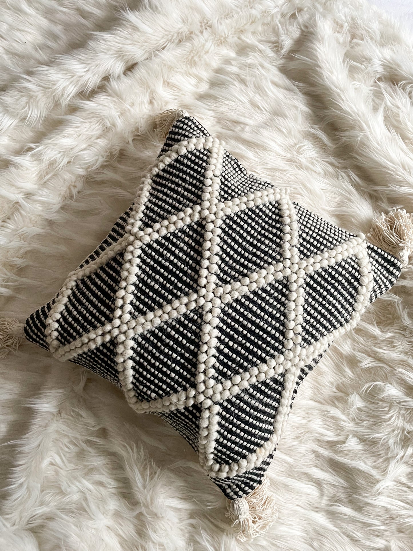 Black Handloom Tassel Cushion Cover 45 x 45 cm - Ruth