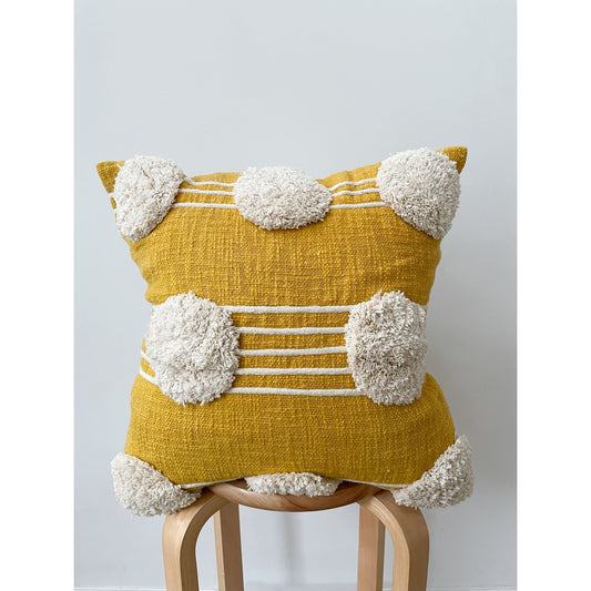 Yellow Tufted Polka Dot Cushion Cover