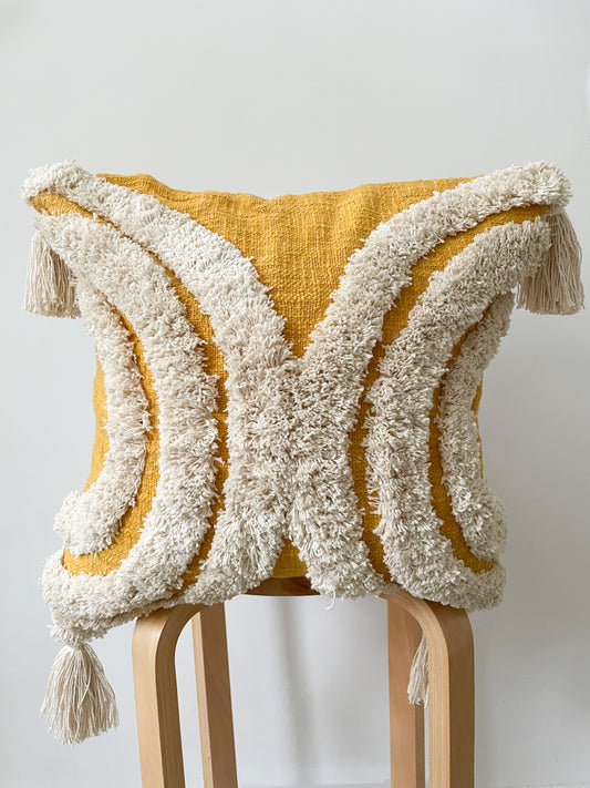 Yellow Tufted Tassel Cotton Cushion Cover - Ottie