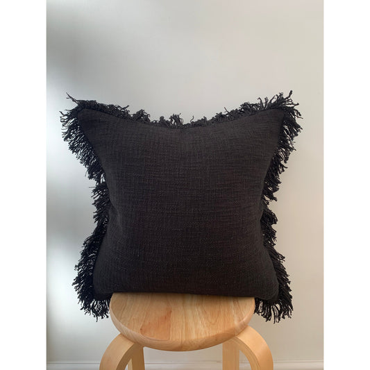 Black fringe cotton throw cushion cover 45x45cm decorative charcoal pillow case 18x18inch scatter cushions