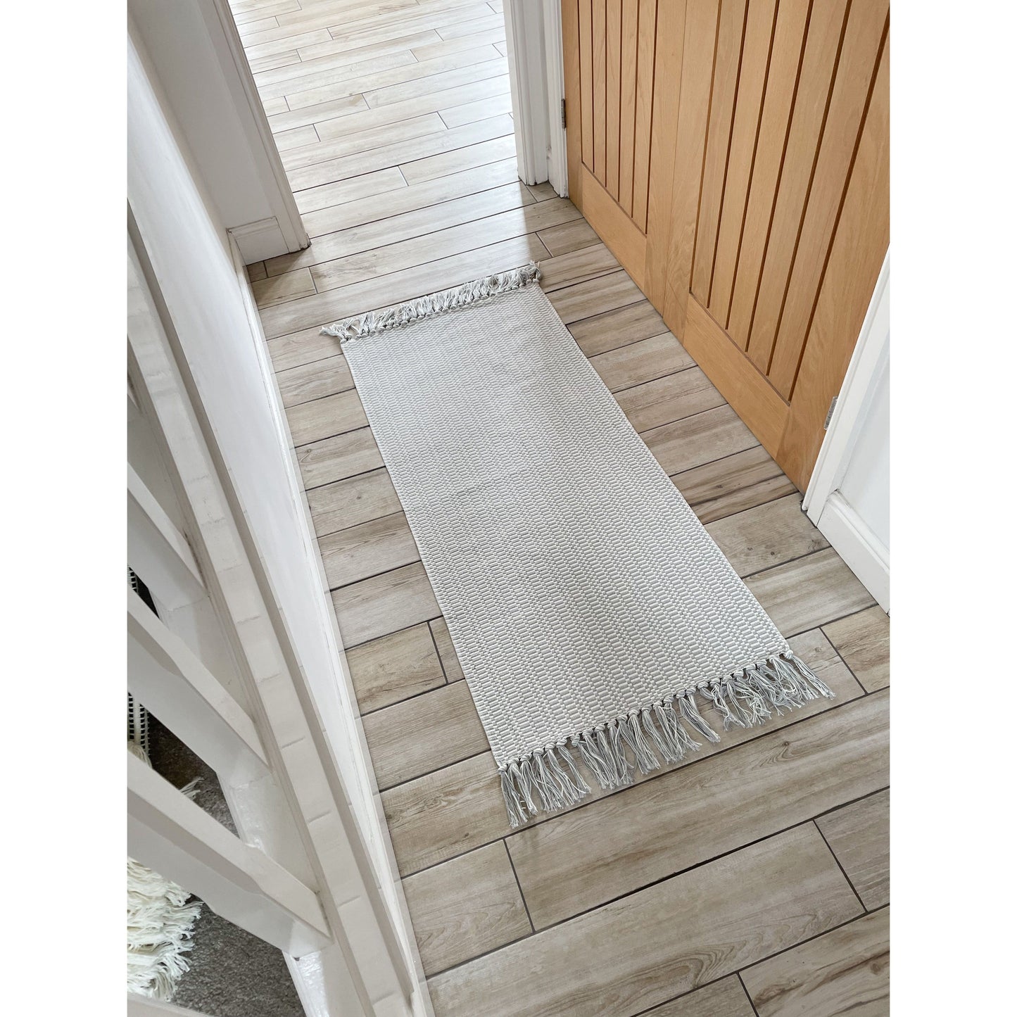 Light Grey Tassel Hallway Runner Rug - 130 x 60cm