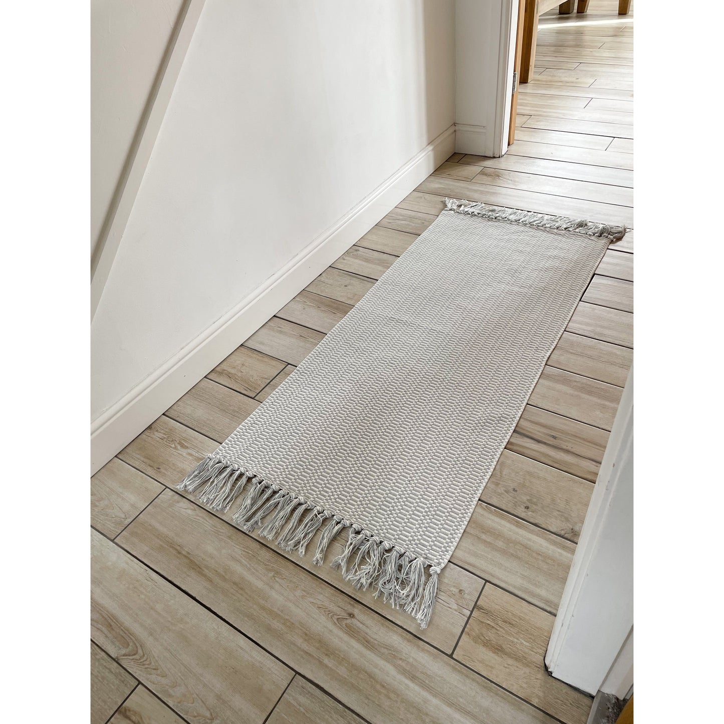 Light Grey Tassel Hallway Runner Rug - 130 x 60cm