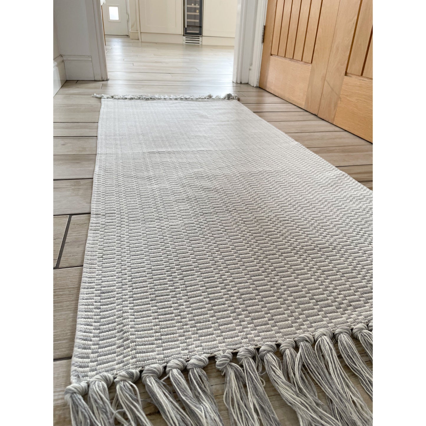 Light Grey Tassel Hallway Runner Rug - 130 x 60cm